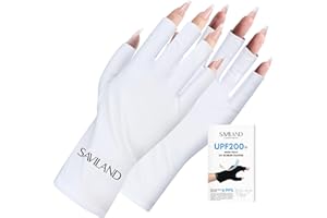 Saviland Gant Anti U V Manucure, UPF200+ Gant Protection U V Souple et Confortable, Gants Anti U V Sans Doigts pour Lampe à Ongles, Protégez Professionnel les Mains des Soleil (Blanc)