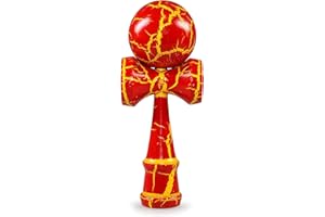 DCForm Bilboquet Kendama Rouge/Jaune Craquelé Jouet Japonais Traditionnel en Bois Enfant & Adulte Améliore Les Réflexes et la Dextérité Jeu d'adresse Augmente Les Compétences cognitives (Rouge/Jaune)