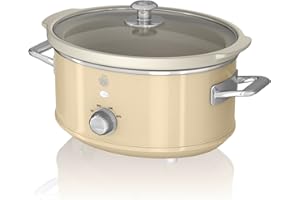 Swan SF17021CN Retro Slow Cooker with 3 Temperature Settings, Keep Warm Function, 3.5L, 200W, Retro Cream