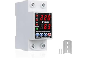 PJERJZN Adjustable Intelligent Circuit Breaker with LCD Display - Surge / Low Voltage Protection / Time Delay Protection / Automatic Reset (Black, 1)