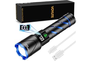 Voylite Torches LED Super Bright 500000 Lumens with LCD Power Display, Rechargeable with 5000 mAh Battery, Powerful, 3 Lighting Modes, Zoomable, for Camping, Exploration, and Dog Walking