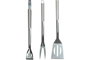 FUSION FOOD CARE Fusion Food BBQ Tool Set of 3 Premium Barbecue Utensils BBQ Food Turner Tong and Fork Stainless Steel BBQ Tool Set With Hanging Loops Perfect BBQ Gifts For Men Camping Utensils for Outdoors