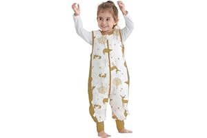 MIRACLE BABY Baby Sleeping Bag with Legs, Unisex 100% Cotton Wearable Blanket 2.5 TOG Winter Baby Sleep Sack with Feet Sleeveless Toddler Sleeping Sack 6-18 Months (Mustard Animal S)