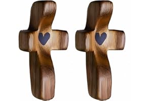 Tiardey 2 Cruces de Madera de Mano, Cruz de protección de Madera, Cruz de Madera con Forma de corazón de Jesús, Cruz antiestrés, mi corazón Anima, Regalos, Cruz de Pulgar para oración