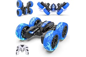 BEZGAR TD202MINI Remote Control Cars - 2.4GHz Double Sided Stunt Car, LED 360° Flip Spinning 4WD RC Car, Indoor & Outdoor Toy Gifts for Boys Kids Girls, Blue