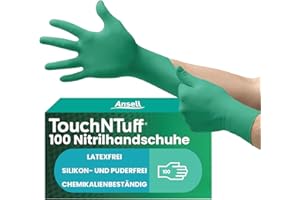 Ansell TouchNTuff 92-600 Nitrile Lightweight Glove with Beaded Cuff, Chemical/Splash Resistance, Powder Free, Size 9, Green (Dispenser of 100 gloves)