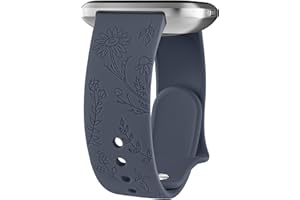 Vancle Armband für Fitbit Versa 2 Armband/Fitbit Versa/Fitbit Versa Lite/Fitbit Versa SE Damen Herren, Silikon Armbänder Floral Gravierte Uhrenarmband Sport Ersatzarmband