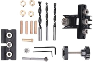 SHIPENOPHY Doweling Jig dziurkacz, zestaw wierteł do wiercenia 3 w 1 z wiertłem 8 mm 10 mm 15 mm do obróbki drewna