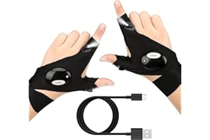JUNBYUHU Paire de 2 Gants de Lampe de Poche à LED Rechargeable Gants de Pêche en Plein Air pour Réparer et Travailler dans Les Endroits Sombres, Cadeaux de Gadgets d'Outils pour Hommes/Femmes