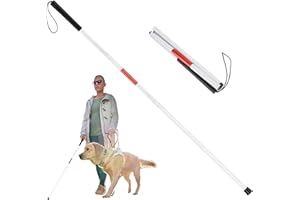 WANDERGO Bastone per ciechi, 123 cm, pieghevole per non vedenti, rosso bianco e riflettente, bastone da passeggio a 4 sezioni