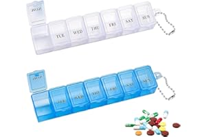 2 Pieces Pill Box Organiser, DALOMGZL 7 Day Pill Dispenser Box, One Time a Day, Weekly Pill Box Pill Organiser for Medication, Supplements, Vitamins, Cod Liver Oil(Blue+White)