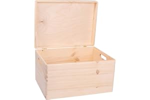 DECOCRAFT Unfinished Wood Box With Lid And Handles For Storage, Decoration, Organisation, Large Natural Wooden Craftsmanship, Rustic Home Decor, 40 x 30 x 24 cm.