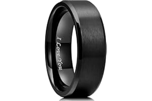 King Will BASIC 8mm Stainless Steel Ring Black Plated Matte Finish&Polished Beveled Edge with Laser Etched I Love You