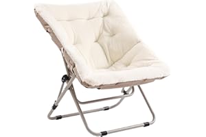 SESHINELL Comfy Saucer Chair, Oversized Foldable Faux Fur Lounge Chair Reading Chair with Metal Frame Moon Lazy Chair Accent Chair for Bedroom, Living Room, Dorm Rooms, Beige