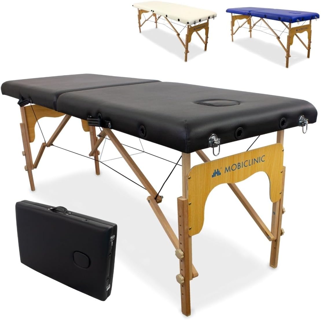 Mobiclinic®, Camilla de Masaje Plegable, CM-01 Basic, Mesa, Profesional, Portátil, Madera, 2 Cuerpos, Marca Española, Regulable, 180x60 cm, Negra