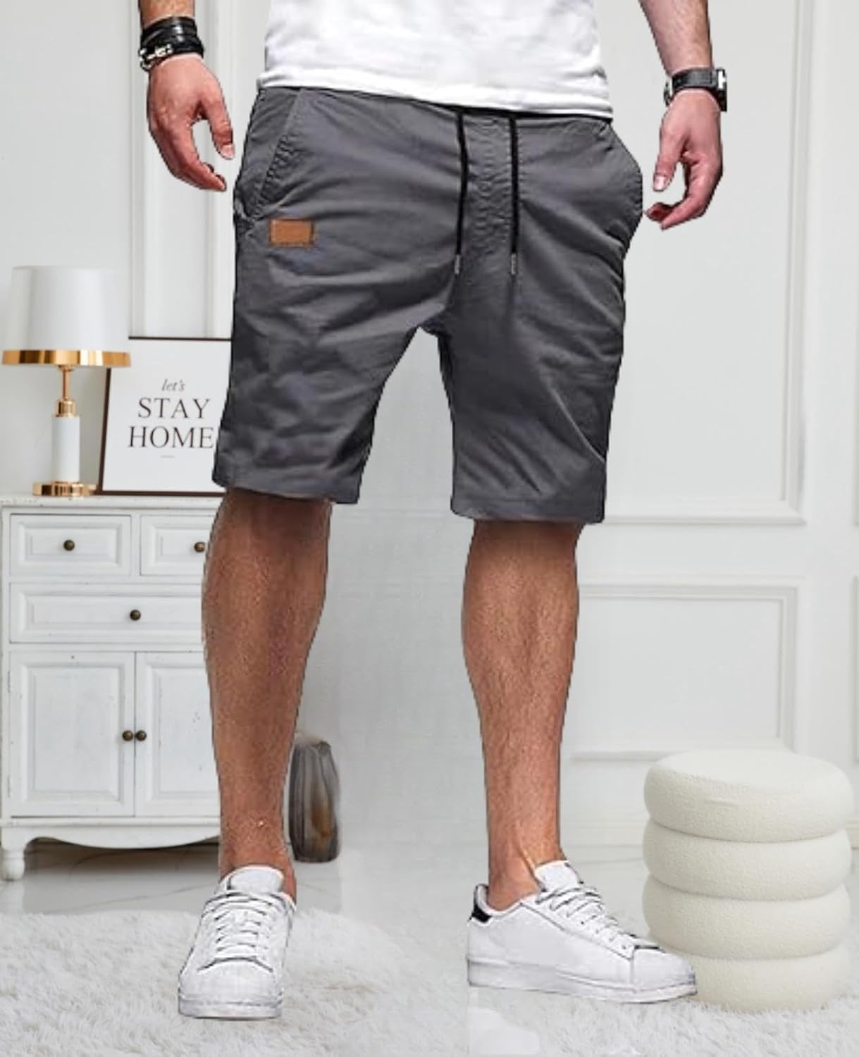 Pantalones cortos casuales para hombre, pantalones cortos de golf de sarga elástica de algodón con cordón para verano, playa, verano