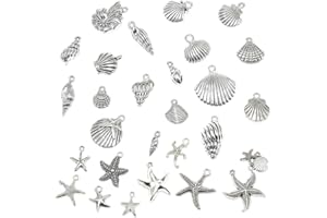 LEEQ 56PCS Charms Ocean Theme Coquille - Breloques Charms Pendentifs pour Bracelets Collier,Creation Bijoux, DIY Mixte Argent Antique Vintage Décoration Accessoires