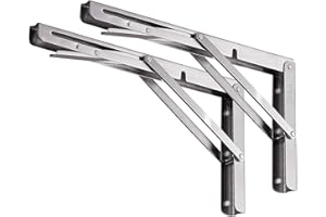 YUMORE Soporte de Estante Plegable 350mm, 2 Piezas Escuadras Abatibles Acero Inox Soportes Pared Mesa Flotante Bisagras Escuadras para Estanterias Bricolaje, Carga Máxima 150Kg