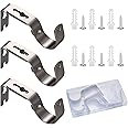 3 Pcs Curtain Brackets, Black Adjustable Curtain Poles Brackets, Heavy Duty Metal Curtain Rods Holders Supports with Screws for Poles Wall Rods