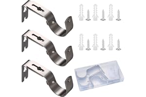 ZHENGYYUU 3 Pcs Curtain Brackets, Black Adjustable Curtain Poles Brackets, Heavy Duty Metal Curtain Rods Holders Supports with Screws for Poles Wall Rods