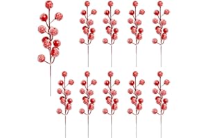 RXXR 10 Pezzi Artificiali Bacche Natale Decorazioni Agrifoglio per la Decorazioni Albero di Natale Decorazione Artificiale Festa di Natale Decorazione (Pezzi Di Bacche Di Neve Rosse Artificiali)