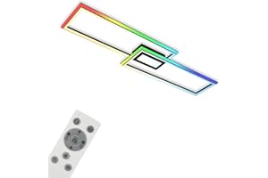 BRILONER - Lampa sufitowa RGB, Kolorowa lampa sufitowa LED, Ściemnianie, Regulowana temperatura barwowa, Światło średnie CCT, Ramka LED, Pilot zdalnego sterowania, Czarny, 1170x290x65 mm