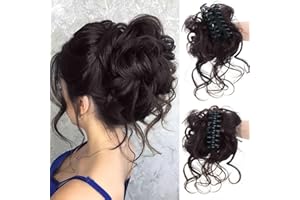 HSAJS Haarschmuck Dutt Pferdeschwanz Verlängerung Klaue Clip Lockig Wellig Synthetik Messy Hochsteckfrisure Bun Haar Scrunchies Haardutt Haarteile für Damen(Braun-schwarz)
