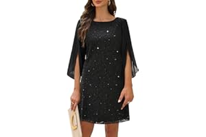 COOAN Damen Formales Festliche Kleid Hochzeitsgäste Kleider Cocktail Spitze Pailletten Evening