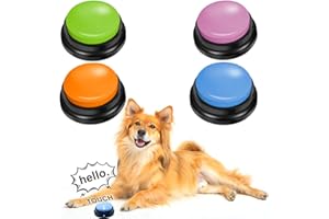 LOMUG Buzzer z funkcją nagrywania, 4 sztuki Answer Buzzers dla psa, przycisk do szkolenia zwierząt domowych, brzęczyk, przyciski do interakcji z psem, zabawka dla dziecka (pomarańczowy, niebieski,
