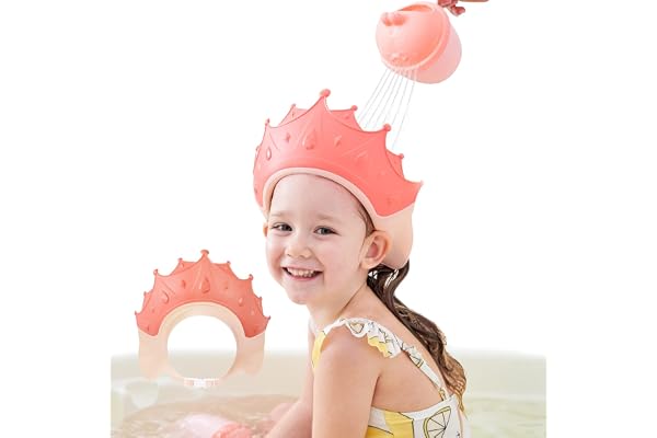 FUSACONY Bonnet de douche pour enfant et bébé, bonnet de shampoing réglable, protection de shampooing pour enfants, lavage des cheveux sans larmes, pour 0 à 9 ans, couronne rouge