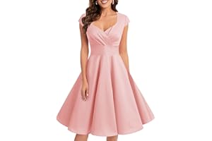 Bbonlinedress 1950er Vintage Retro Cocktailkleid Rockabilly V-Ausschnitt Faltenrock Abendkleid Partykleid