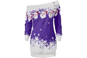 CHARMMA Damen Weihnachten Pullover Langarmshirt Santa Claus und Schnee Druck Sweatshirt