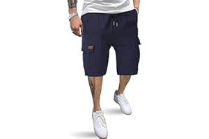 TARAINYA Cargo Short Homme éTé Coton Cordon de Serrage avec 6 Poches Taille Elastique Casual Short