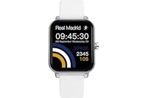 Real Madrid SmartWatch RM2001 Unisex 43,6 x 37,5 mm, elegancki, zaawansowane funkcje, biała, Nowoczesny