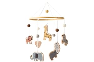 EXQULEG Baby Mobile Baby Windspiele, Babybett Mobile Holz mit Filzbällen Giraffe Löwe Tiere, Hängende Bettglocke Neugeborene Geschenk für Baby Mädchen Jungen (A)