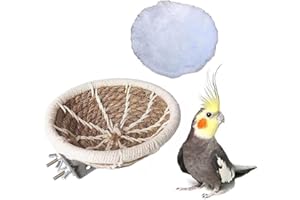 ZYYRSS Bird Nest Natural Handmade Rope Weaved Egg Cage with Warm Comfortable Mat for Canary Finch Budgie Bird Breeding Nest House Cage Accessories (Hemp)