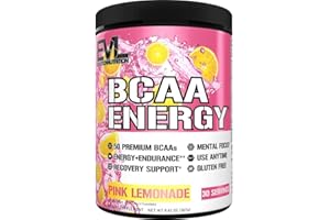 Evlution Nutrition BCAA Energy - Essential BCAA Amino Acids, Vitamin C & Natural Energizers for Performance, Immune Support, Muscle Building, Recovery, B Vitamins, Pre Workout, 30 Serve, Pink Lemonade