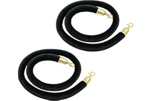 Hosifiy 2 piezas de cuerda de terciopelo negro de 5 pies de terciopelo con gancho dorado Stanchion cola de terciopelo para decoración de fiestas