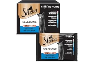 Sheba Mini Filets en sauce pour chat adulte – Nourriture humide pour chats - sélection aux poissons – Sachets fraîcheur 48 x 85g