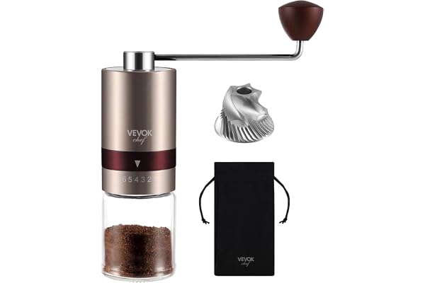 Vevok Chef Moulin à Café Manuel avec 6 Réglages Externes pour Espresso à French Press, Meule Conique en Acier Inoxydable, Idéal pour Maison, Bureau ou Voyages, Or Rose