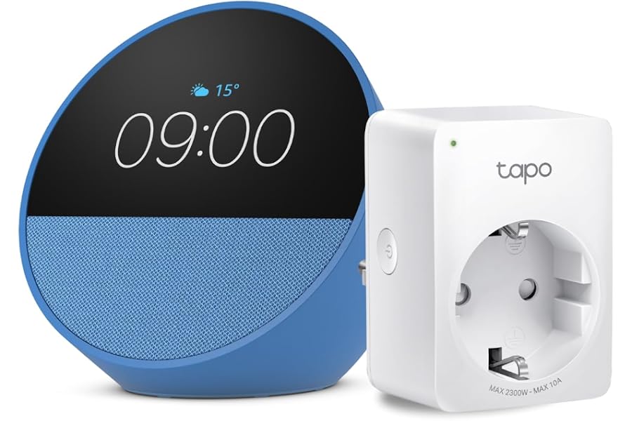Echo Spot | Blau + TP-Link Tapo P110MA WLAN-Steckdose mit Energieverbrauchskontrolle, Funktionert mit Alexa - Smart Home