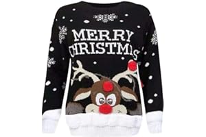 janisramone Kids Xmas Reindeer Jumper Girls Boys Christmas Pullover Knitted Long Sleeve Unisex Xmas Sweater Top