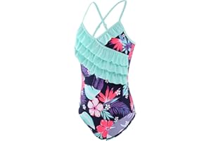 Aisyee Maillot de Bain Fille 1 Piece Maillot de Bain à Volants pour Enfant Fille Maillot de Bain Fille 3-16 Ans
