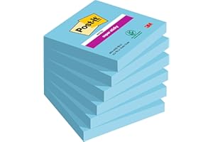 Post-It Super Sticky Notas, Azul, 76 mm x 76 mm, 90 Hojas/Bloc, 6 Blocs/Paquete