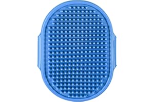 MYHOGOOD Dog Grooming Glove, Blue Dog Bath Brush with Adjustable Ring Handle, Rubber Massage Grooming Comb for Short Long Haired Dogs Cats, Removes Loose Fur Washing Gloves for Both Wet Dry Pets Hair
