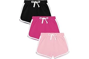 Auranso Girls Athletic Shorts 6-14 Years Teen Kids Running PE Gym Sports Shorts Colourful Summer Casual Beach Short Pants 3 Pack