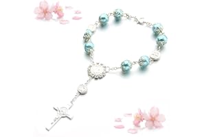 Floatdream Bracelet Catholique, Bracelet Croix Perle, Bracelet Croix, pour Anniversaires, Confirmations, Communions, Baptêmes, Fêtes