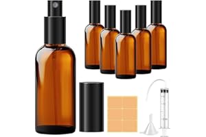 Amentalove 4 Stücke 100ml Braunglas Sprühflasche, Sprühflasche Klein Glas mit Trichter und Spritze, Nachfüllbar Sprühflaschen Leer, Portable Reisen Spenderflaschen für Parfüm, ätherische Öle, Lotionen