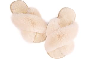 Ankis Hausschuhe Damen Plüsch mit Kreuzband Winter Warme Pantoffeln Memory-Schaum und Offene Zehenpartie Flauschige Hausschuhe Damen für Drinnen und Draußen (Weiß,Schwarz,Grau,Rosa,Kamel)