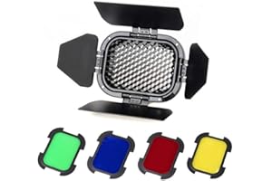 Godox BD-07 Scheunentor mit abnehmbarem Wabengitter und 4 Farbfiltern Kompatibel für Godox AD200 AD200Pro Pocket Speedlite Blitzkopf + NAMVO Diffusor